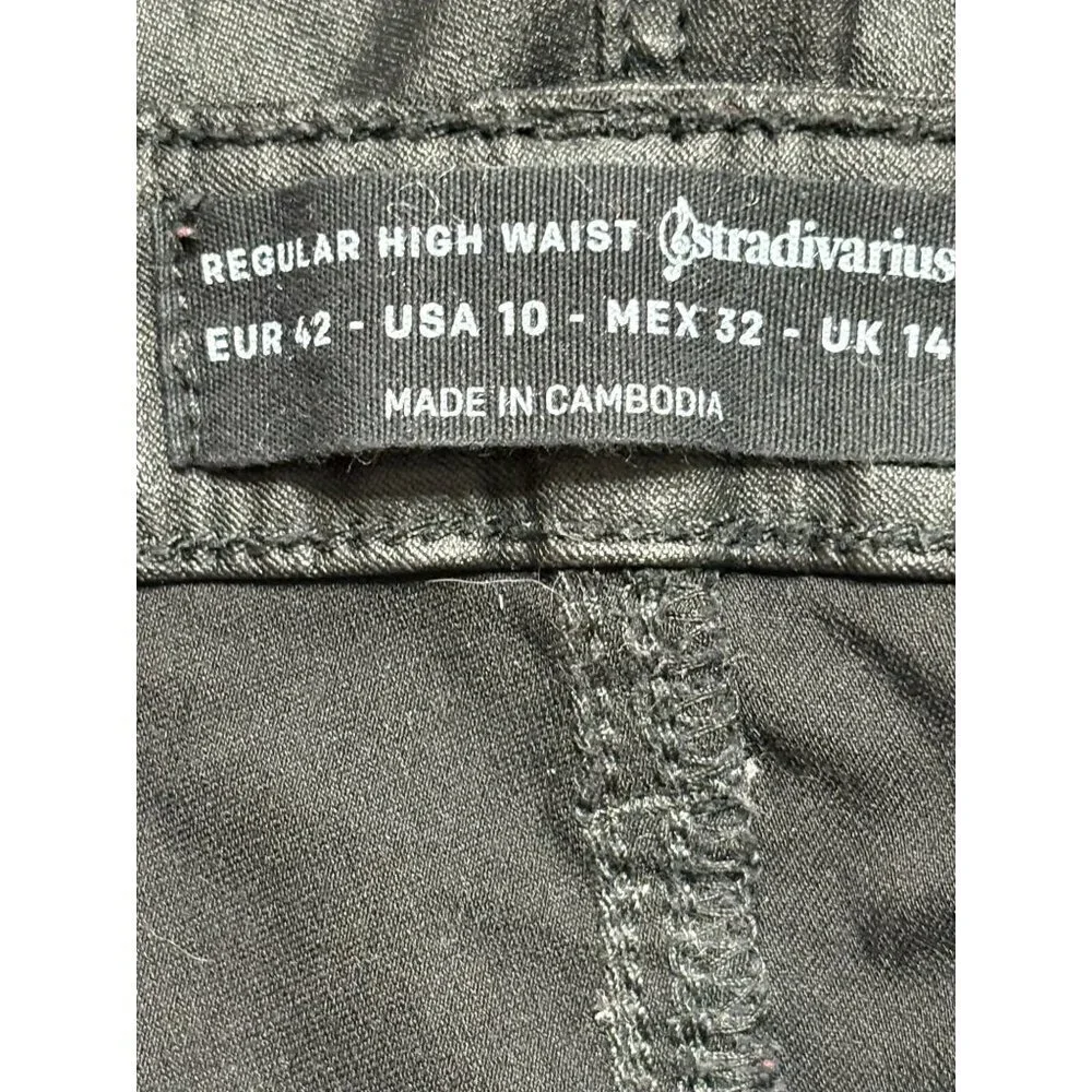 Stradivarius Women's Size 10  Black Coated Denim Jeans Pants Viscose - Picture 8 of 10